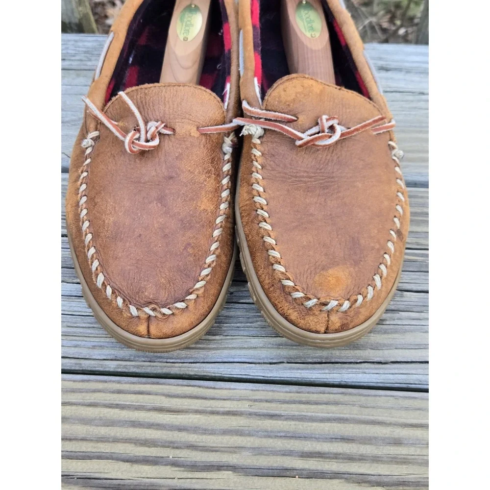 LL Bean Handsewn Flannel Lined Mocs Leather Boat Shoes Loafers Men's Size 11
